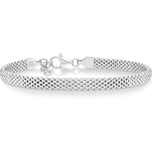 ✨Miabella Women Sliver Sterling Italian 5mm Mesh Shiny Chain Bracelet Jewelry